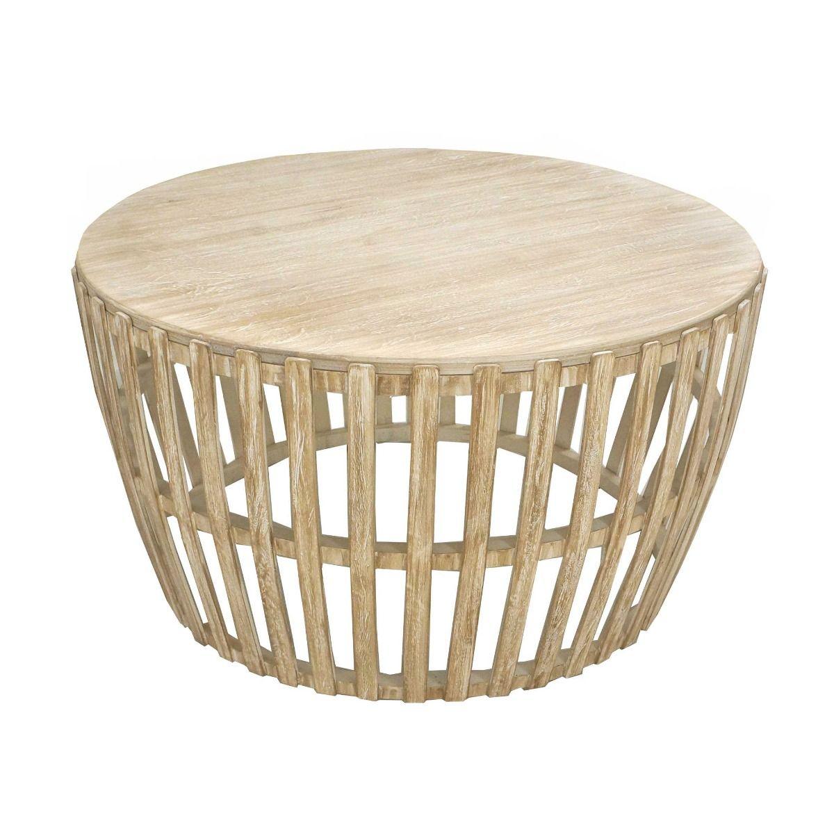 MOWGLI SOLID MANGO WOOD ROUND COFFEE TABLE IN A DRIFTWOOD WHITEWASH FINISH