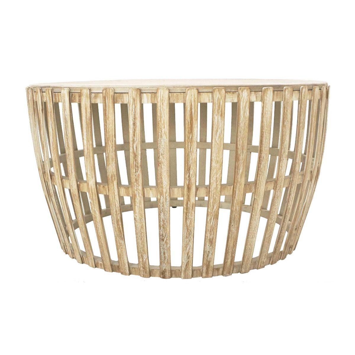 MOWGLI SOLID MANGO WOOD ROUND COFFEE TABLE IN A DRIFTWOOD WHITEWASH FINISH