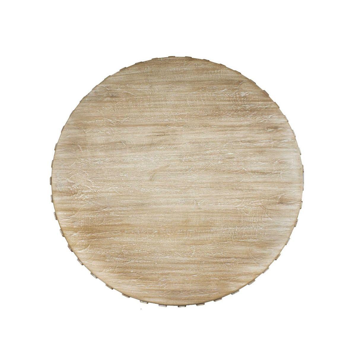 MOWGLI SOLID MANGO WOOD ROUND COFFEE TABLE IN A DRIFTWOOD WHITEWASH FINISH