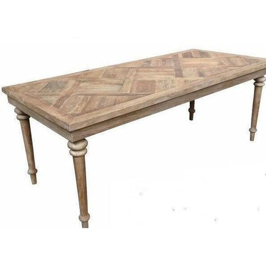 MORO RECYCLED ELM RUSTIC DINING TABLE PARQUETRY TOP 150CM