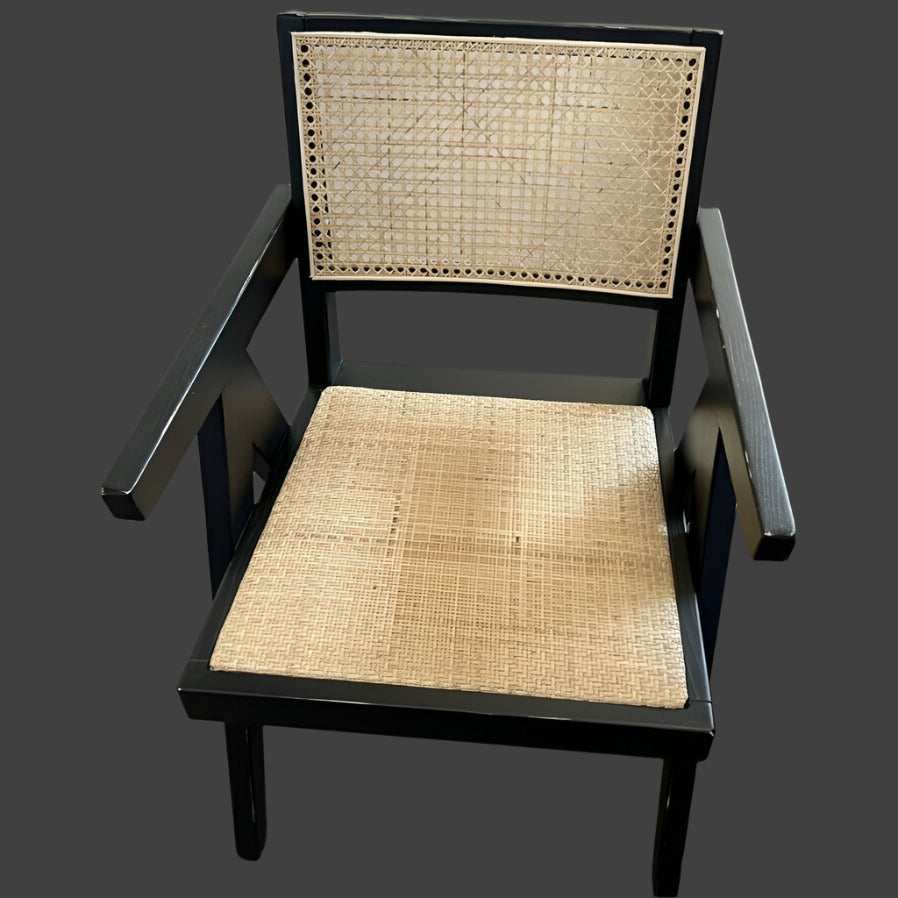 BELVIL RECYCLED ELM/RATTAN CHAIR HAMPTON ARMCHAIR IN RUBBED DOWN BLACK - MyChocolateWood
