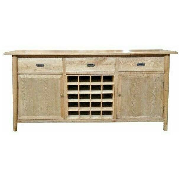 FITAN SOLID OAK SIDEBOARD/BUFFETW/ 20 BOTTLE WINE RACK 3 DRAWER 2-DOOR 180CM