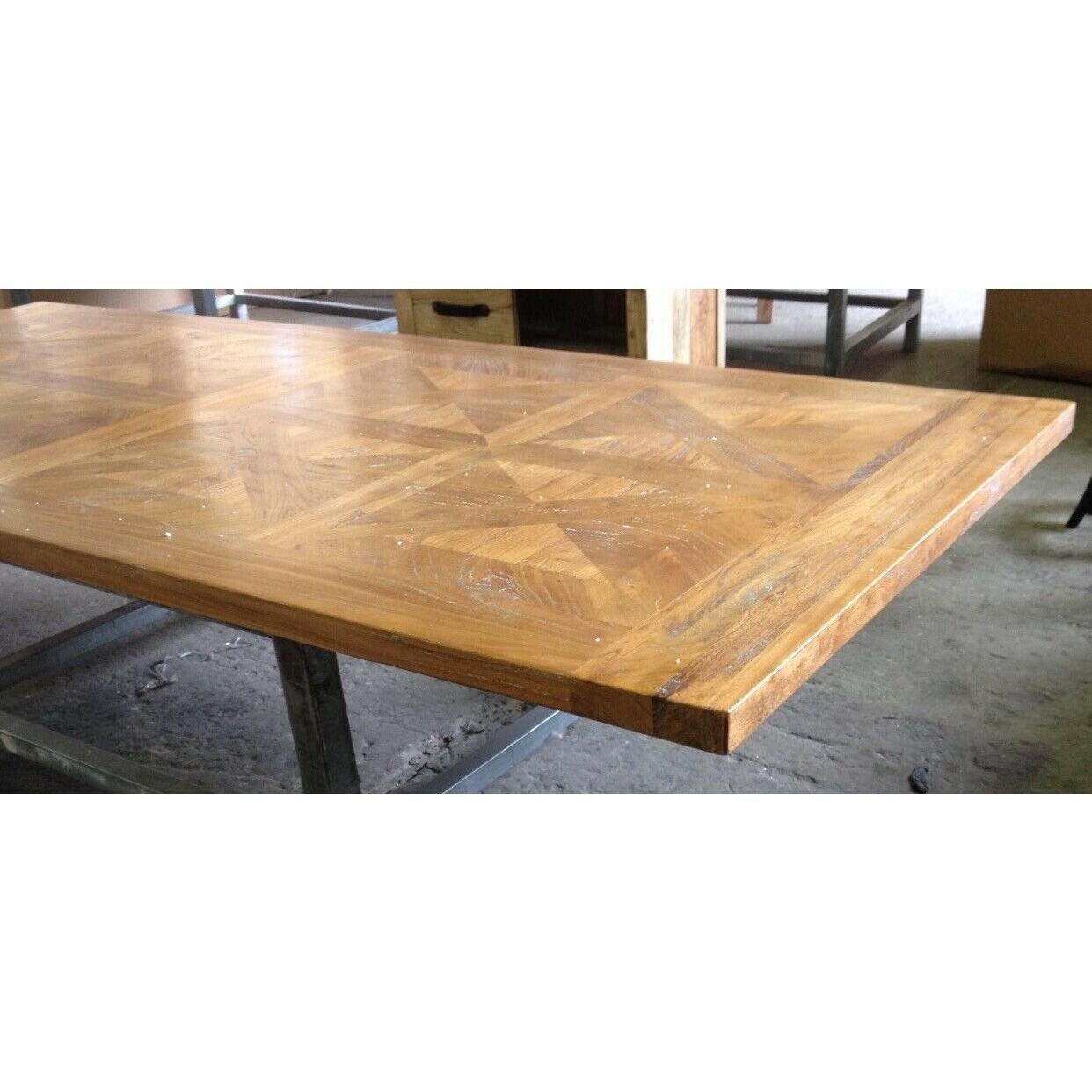 KENSIT RECYCLED ELM DINING TABLE IN 2 TONE FINISH PARQUETRY TOP 245CM - MyChocolateWood