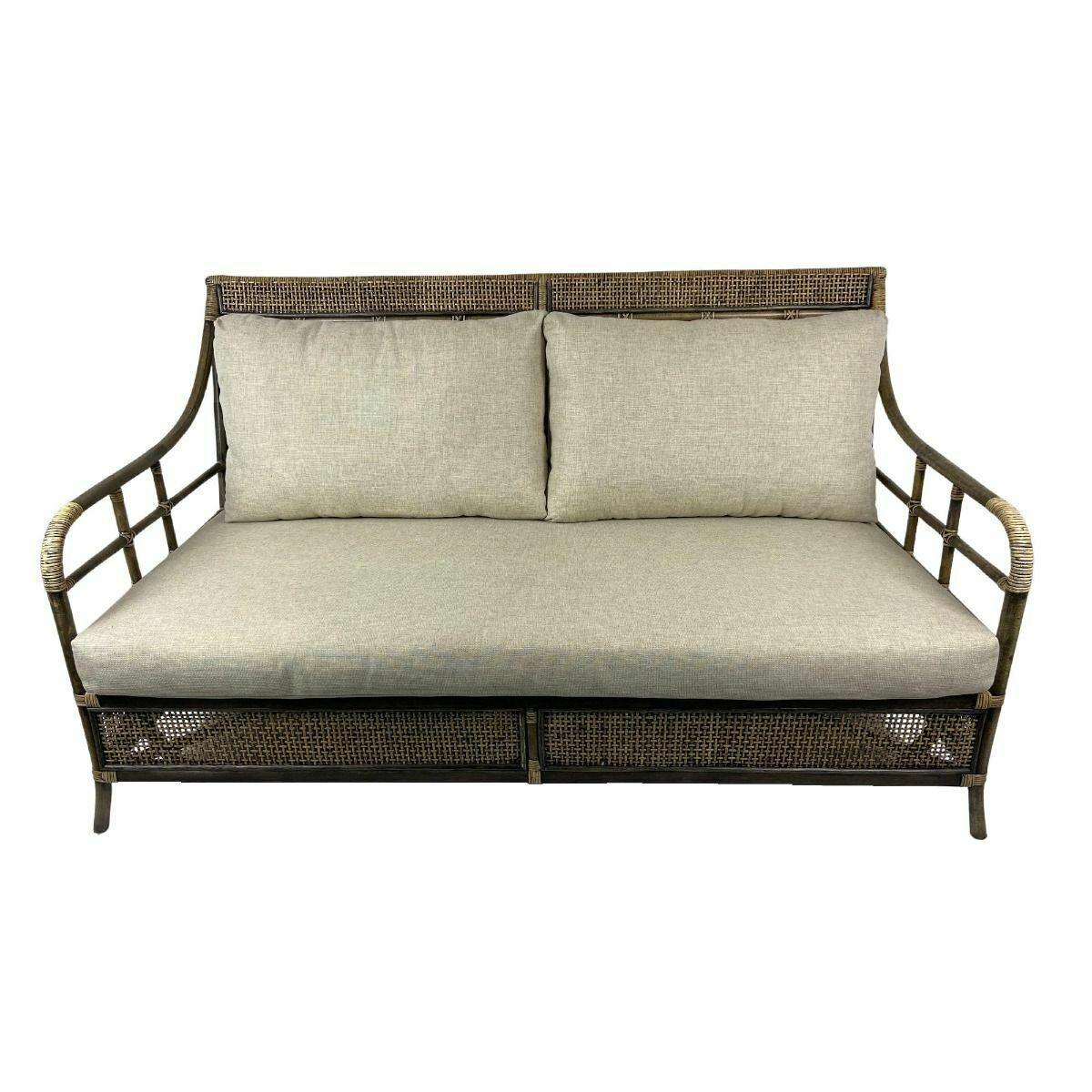 CAMINO RATTAN & MANGO 2.5-SEATER SOFA COUCH BLACK SHADOW W/ BELIZE TAUPE FABRIC - MyChocolateWood