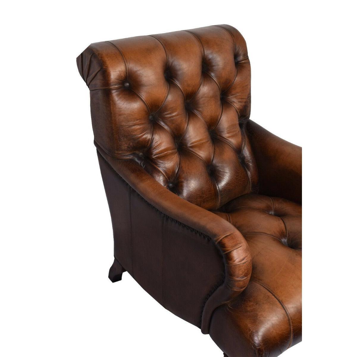 GROSVENOR ANTIQUE TOP GRAIN LEATHER ARMCHAIR/CLUB CHAIR /LOUNGE CHAIR IN CARAMEL