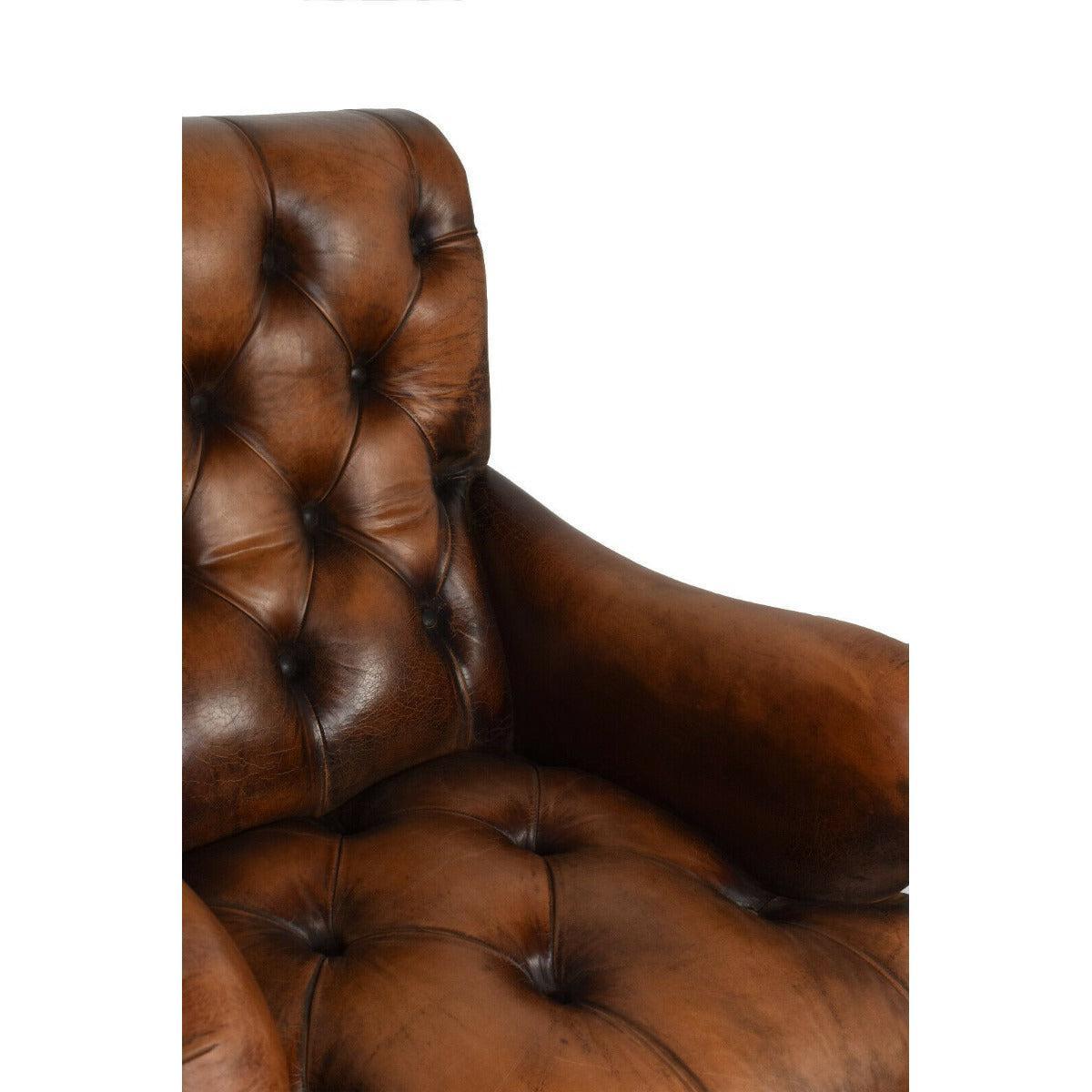 GROSVENOR ANTIQUE TOP GRAIN LEATHER ARMCHAIR/CLUB CHAIR /LOUNGE CHAIR IN CARAMEL
