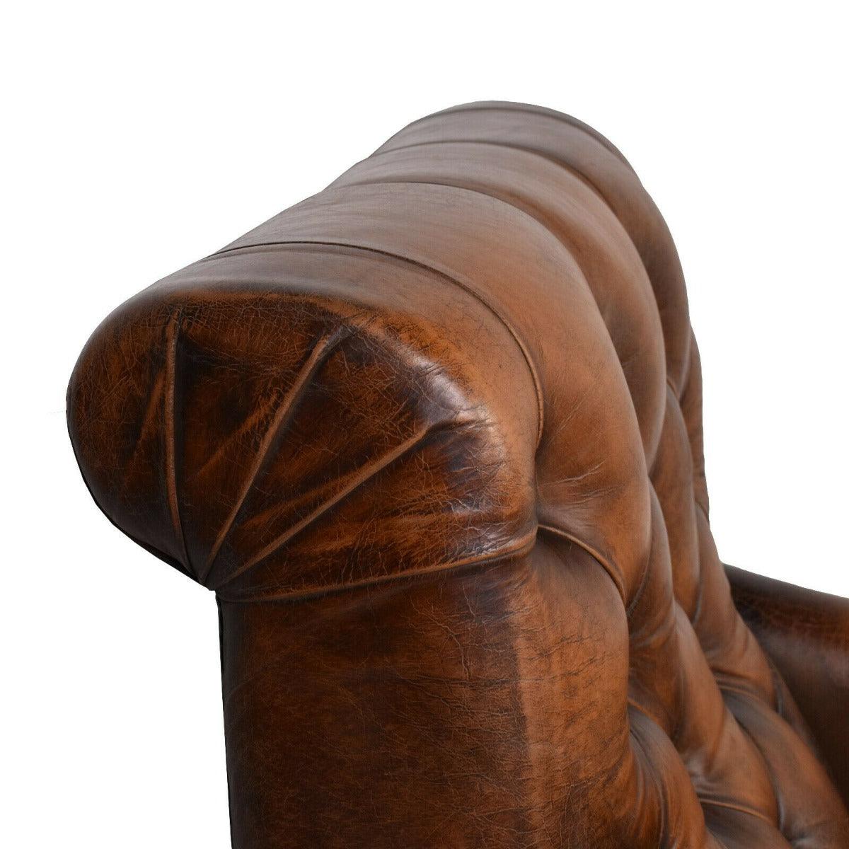 GROSVENOR ANTIQUE TOP GRAIN LEATHER ARMCHAIR/CLUB CHAIR /LOUNGE CHAIR IN CARAMEL
