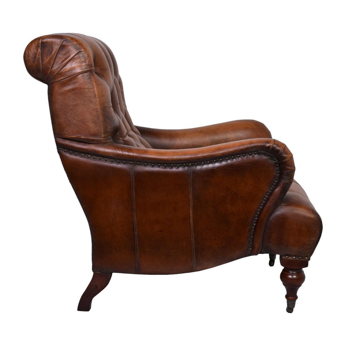 GROSVENOR ANTIQUE TOP GRAIN LEATHER ARMCHAIR/CLUB CHAIR /LOUNGE CHAIR IN CARAMEL