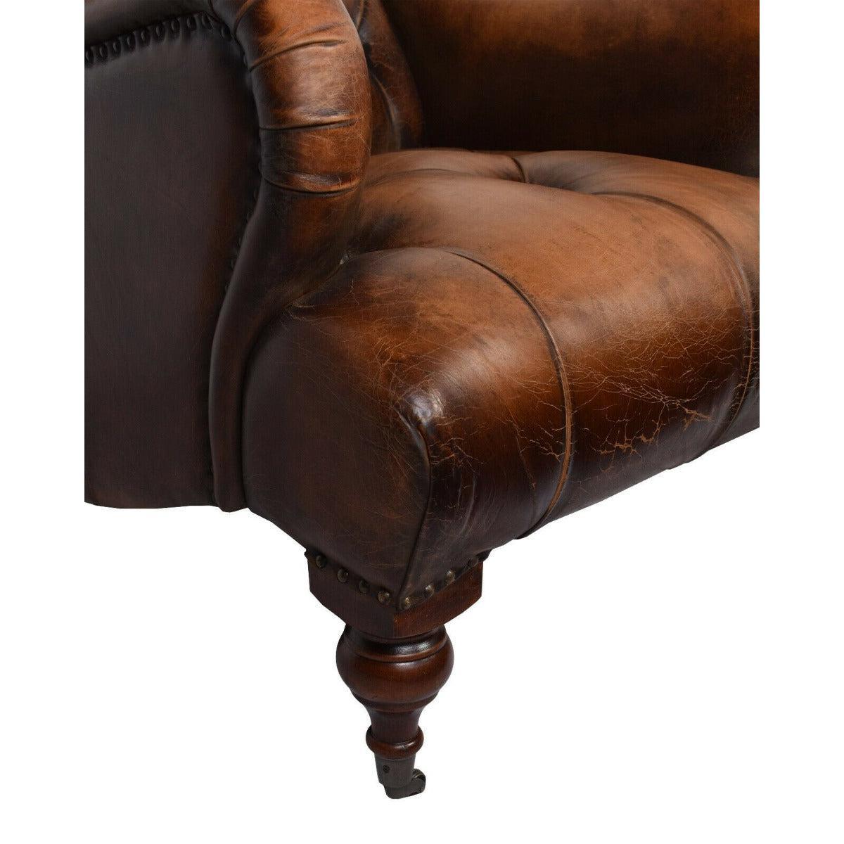 GROSVENOR ANTIQUE TOP GRAIN LEATHER ARMCHAIR/CLUB CHAIR /LOUNGE CHAIR IN CARAMEL