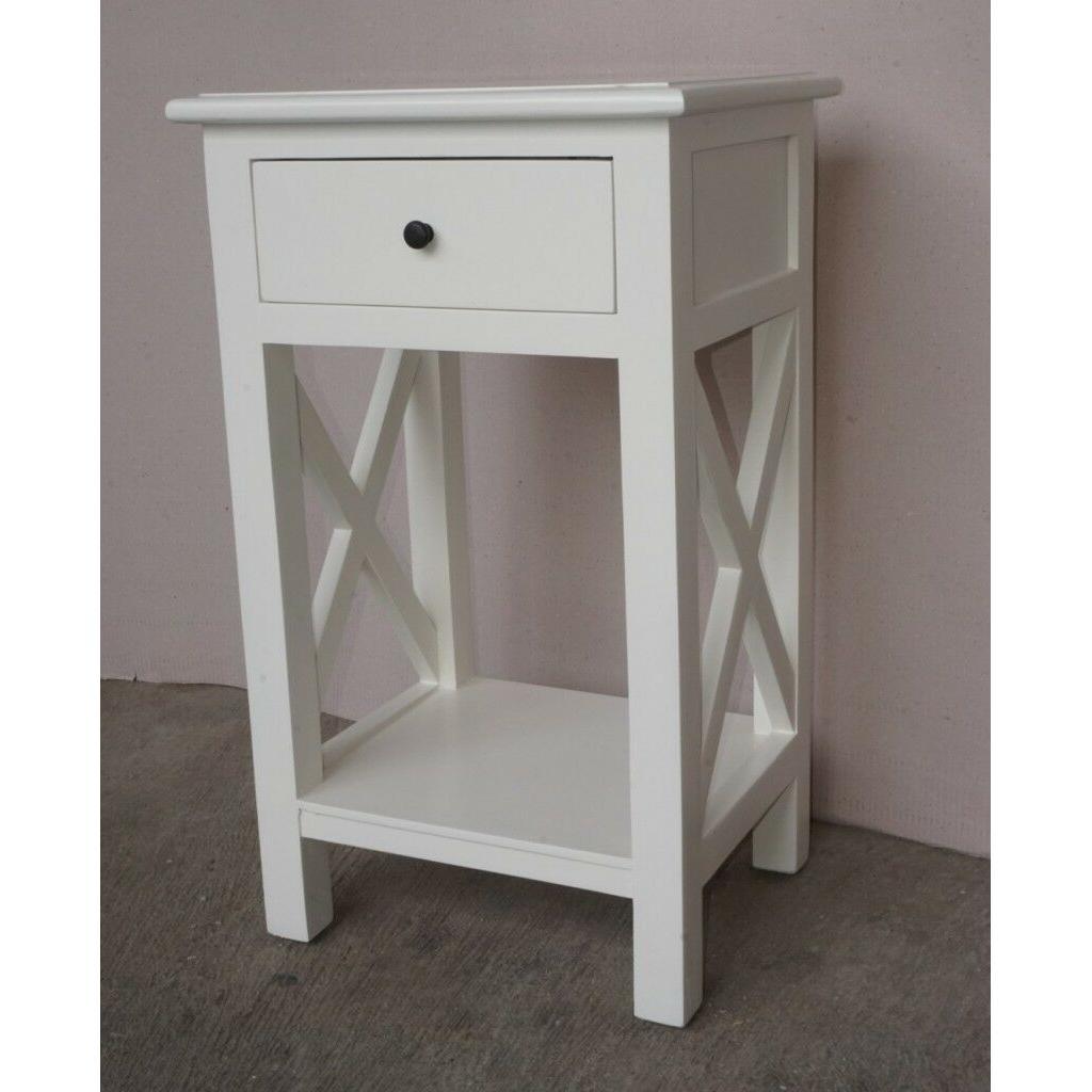 SHEBA SOLID MAHOAGNY BEDSIDE TABLE/NIGHTSTAND WITH 1 DRAWER & AND 1 SHELF IN SOLID WHITE