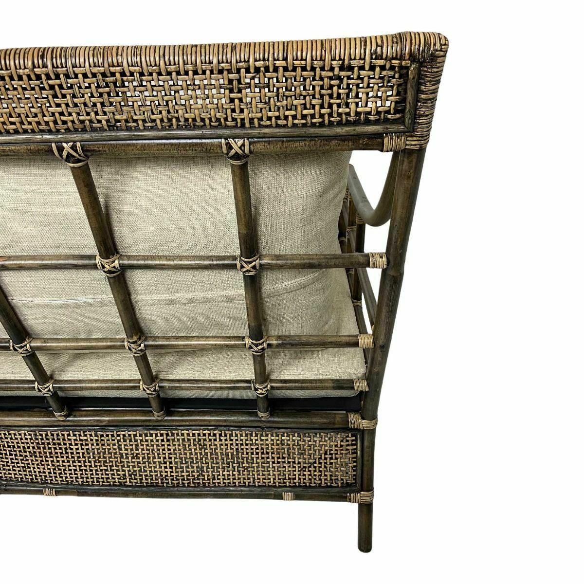 CAMINO RATTAN & MANGO 2.5-SEATER SOFA COUCH BLACK SHADOW W/ BELIZE TAUPE FABRIC - MyChocolateWood