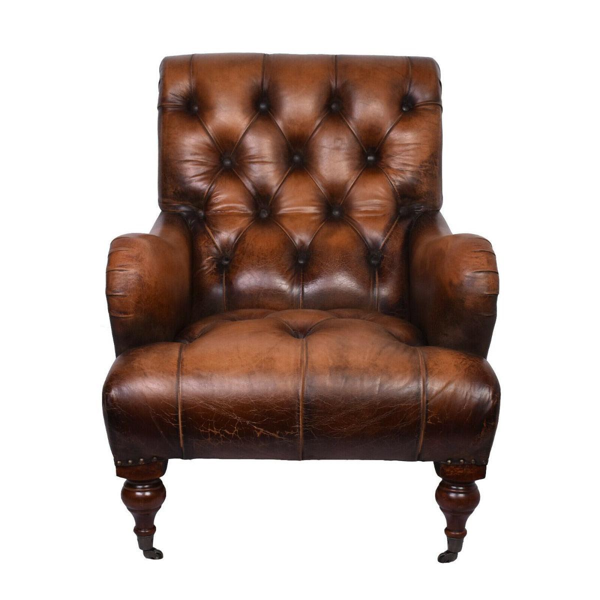 GROSVENOR ANTIQUE TOP GRAIN LEATHER ARMCHAIR/CLUB CHAIR /LOUNGE CHAIR IN CARAMEL