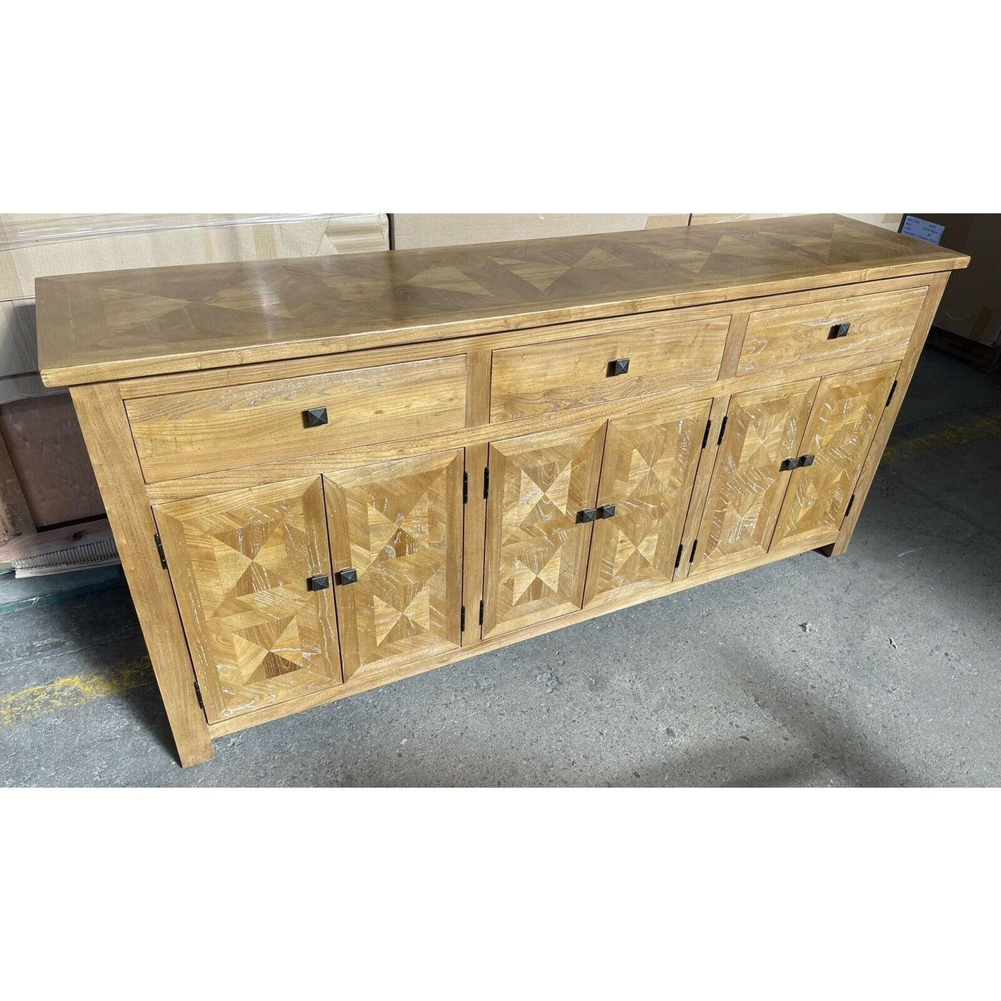 KENSIT HAMPTONS ELM & PARQUETRY BUFFET / SIDEBOARD 3 DRAWERS 6 DOORS 200 CM