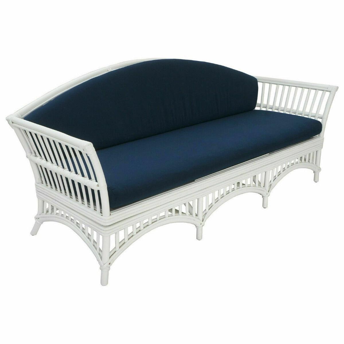 DENIZE HAMPTONS RATTAN ARMCHAIR EASY CHAIR WHITE WITH NAVY CUSHION - MyChocolateWood