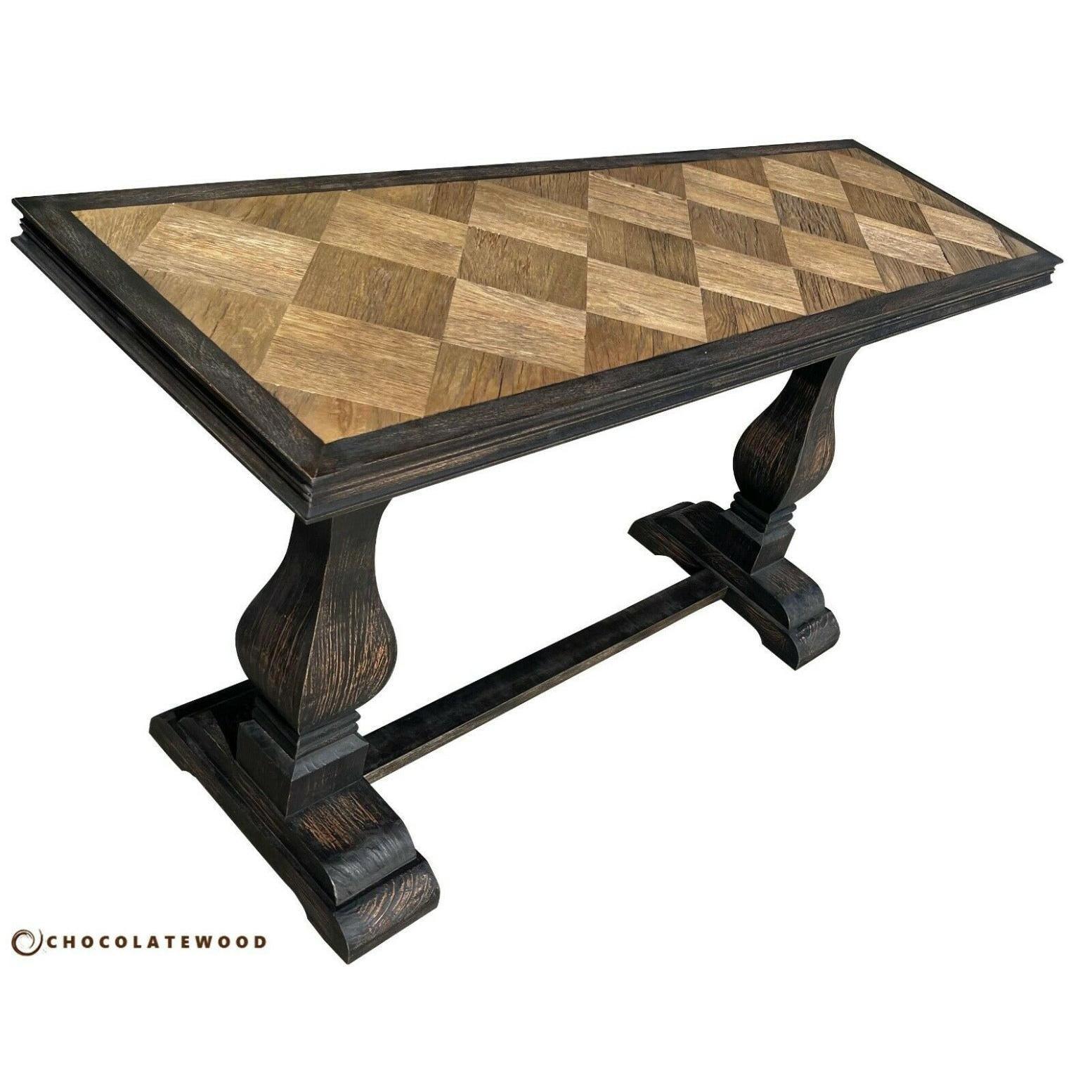 EMPRESS FRENCH PROVINCIAL RECYCLED OAK PEDESTAL HALL TABLE CONSOLE BROWN BROWN - FLOOR STOCK CLEARANCE - MyChocolateWood
