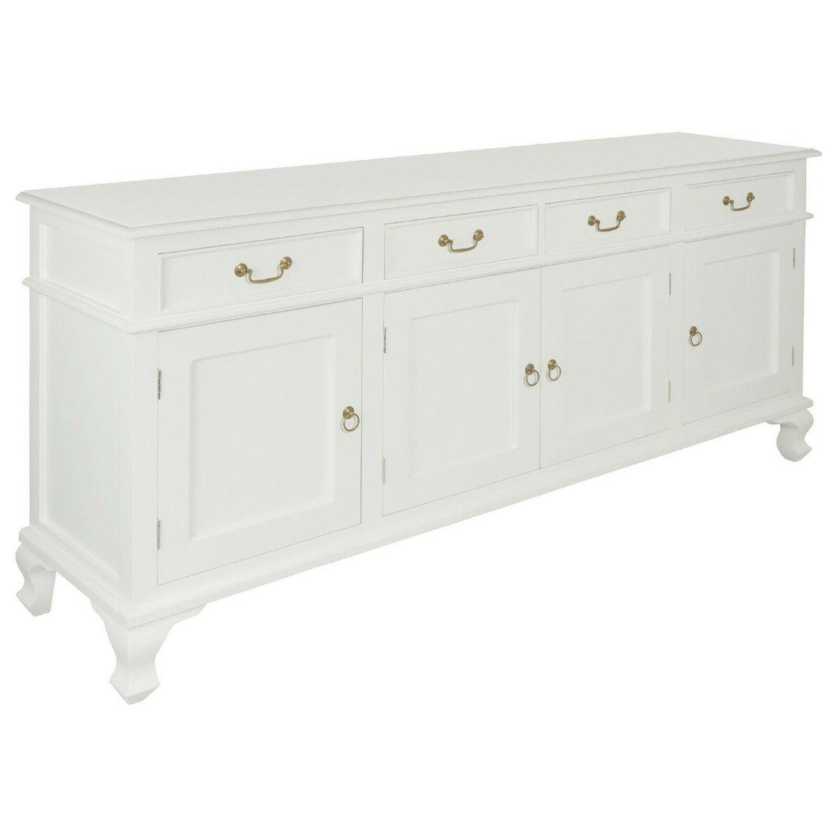 STEWART QUEEN ANN STYLE SOLID MAHOGANY 4 DOORS 4 DRAWERS 200CM BUFFET/SIDEBOARD IN SOLID WHITE