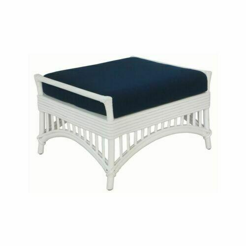 DENIZE HAMPTONS RATTAN OTTOMAN/POUF/FOOTSTOOL WITH CUSHION WHITE/NAVY - MyChocolateWood