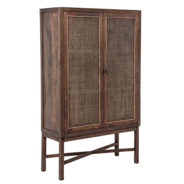 ELDRIDGE SOLID MANGO WOOD TIMBER TALL CUPBOARD CABINET WALL UNIT HONEY BROWN