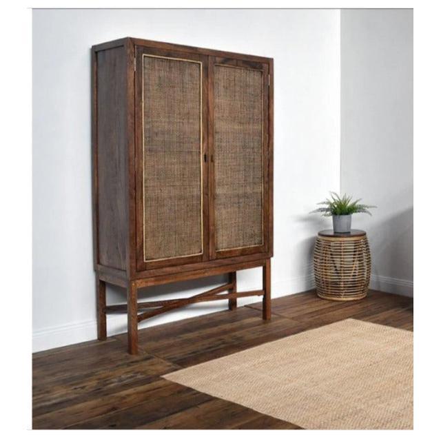 ELDRIDGE SOLID MANGO WOOD TIMBER TALL CUPBOARD CABINET WALL UNIT HONEY BROWN