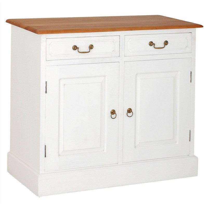 TASMANIA SOLID MAHOGANY 2 DOORS & 2 DRAWERS BUFFET IN WHITE/CARAMEL
