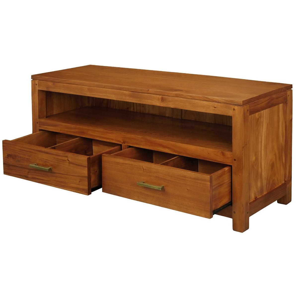 PARIS SOLID MAHOGANY TV UNIT 120CM WITH 2 DRAWERS IN LIGHT PECAN