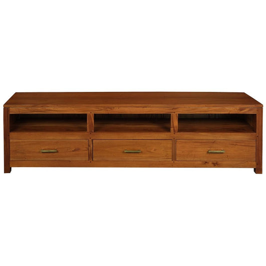 PARIS SOLID MAHOGANY TV UNIT WITH 3 DRAWERS IN LIGHT PECAN 190CM