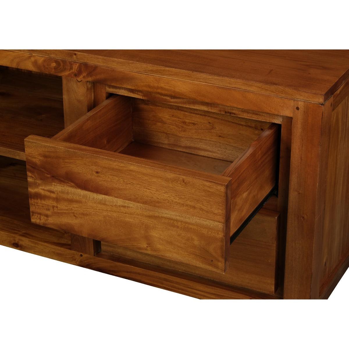 TANAKA SOLID MAHOGANY TV UNIT 1700MM WITH 4 DRAWERS & 2 SHELVES IN LIGHT PECAN