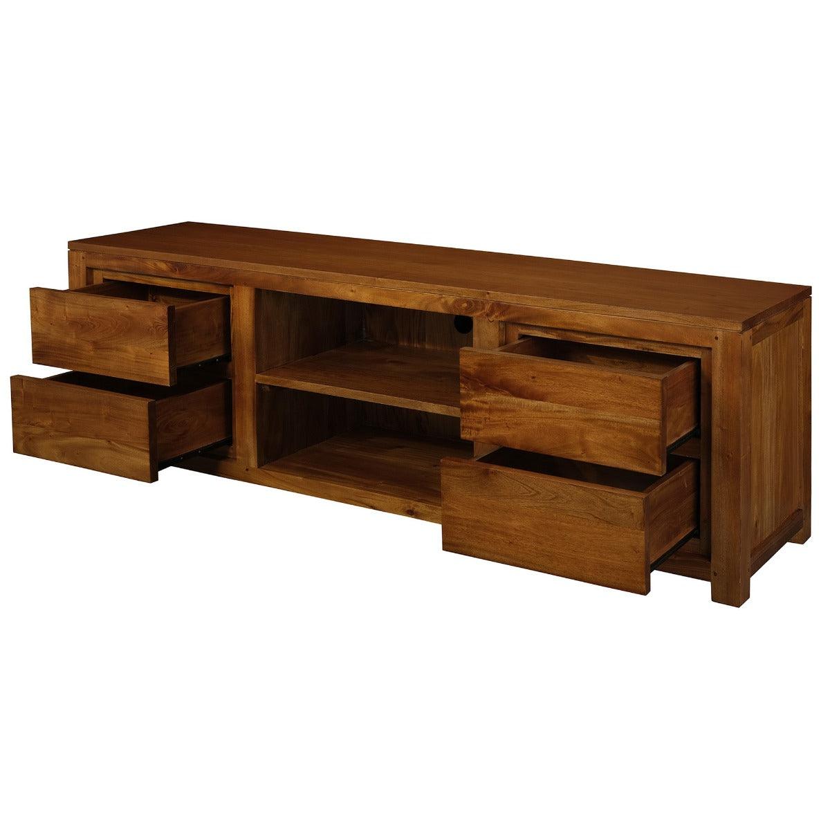TANAKA SOLID MAHOGANY TV UNIT 1700MM WITH 4 DRAWERS & 2 SHELVES IN LIGHT PECAN