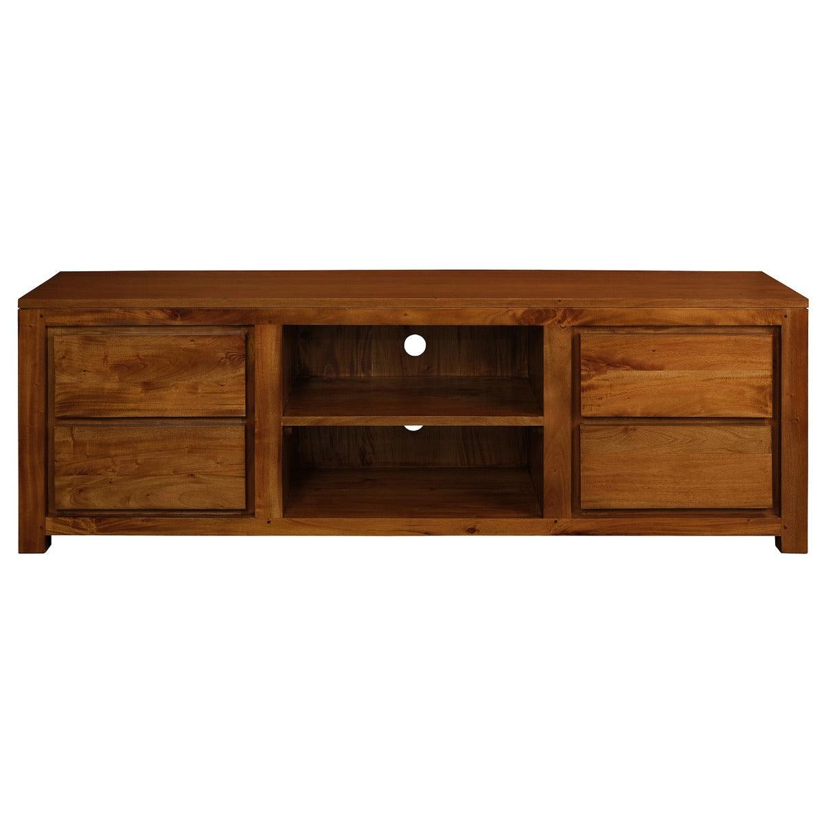 TANAKA SOLID MAHOGANY TV UNIT 1700MM WITH 4 DRAWERS & 2 SHELVES IN LIGHT PECAN