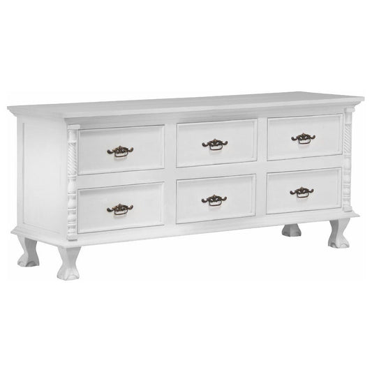 ORLIA SOLID MAHOGANY 6 DRAWER DRESSER IN WHITE
