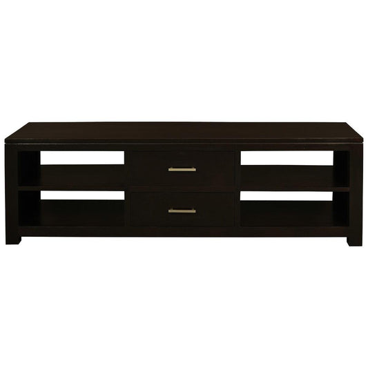PARIS SOLID MAHOGANY TIMBER TV UNIT 2 DRAWERS & 4 SHELVES  - CHOCOLATE