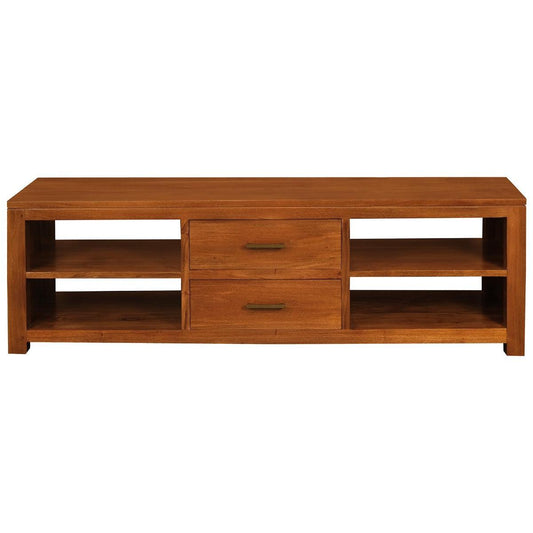 PARIS SOLID MAHOGANY TIMBER TV UNIT 2 DRAWERS & 4 SHELVES - LIGHT PECAN