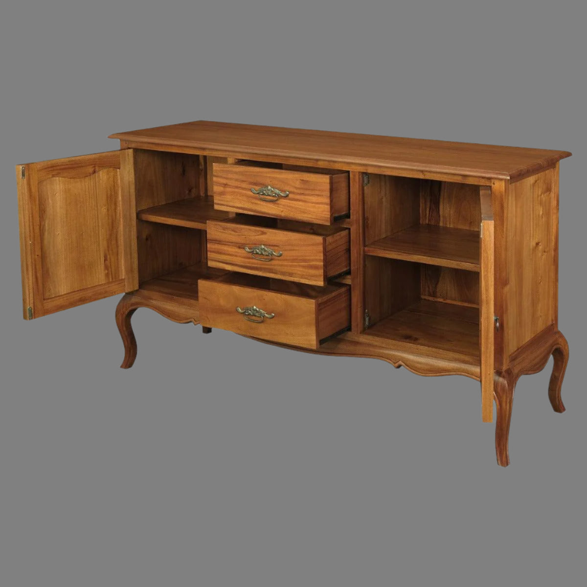 ELODIE  BUFFET/SIDEBOARD 2 DOORS 3 DRAWERS IN SOLID MAHOGANY LIGHT PECAN