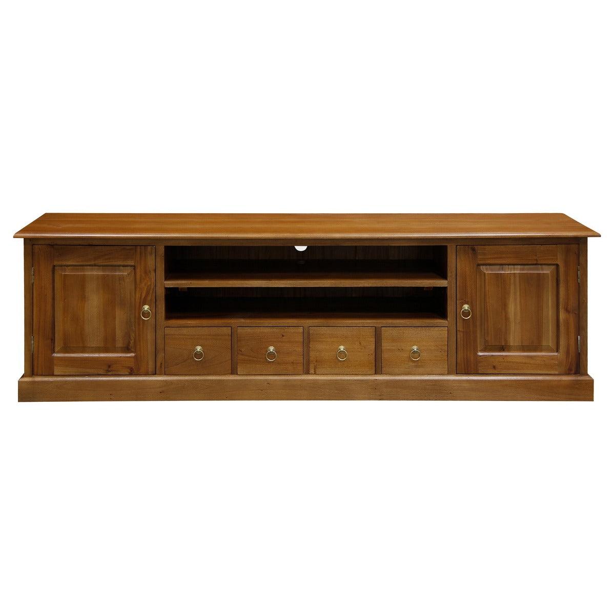 TASMANIA MAHOGANY TIMBER 2 DOORS & 4  DVD SIZE DRAWERS 200CM TV UNIT/ENTERTAINMENT UNIT IN LIGHT PECAN