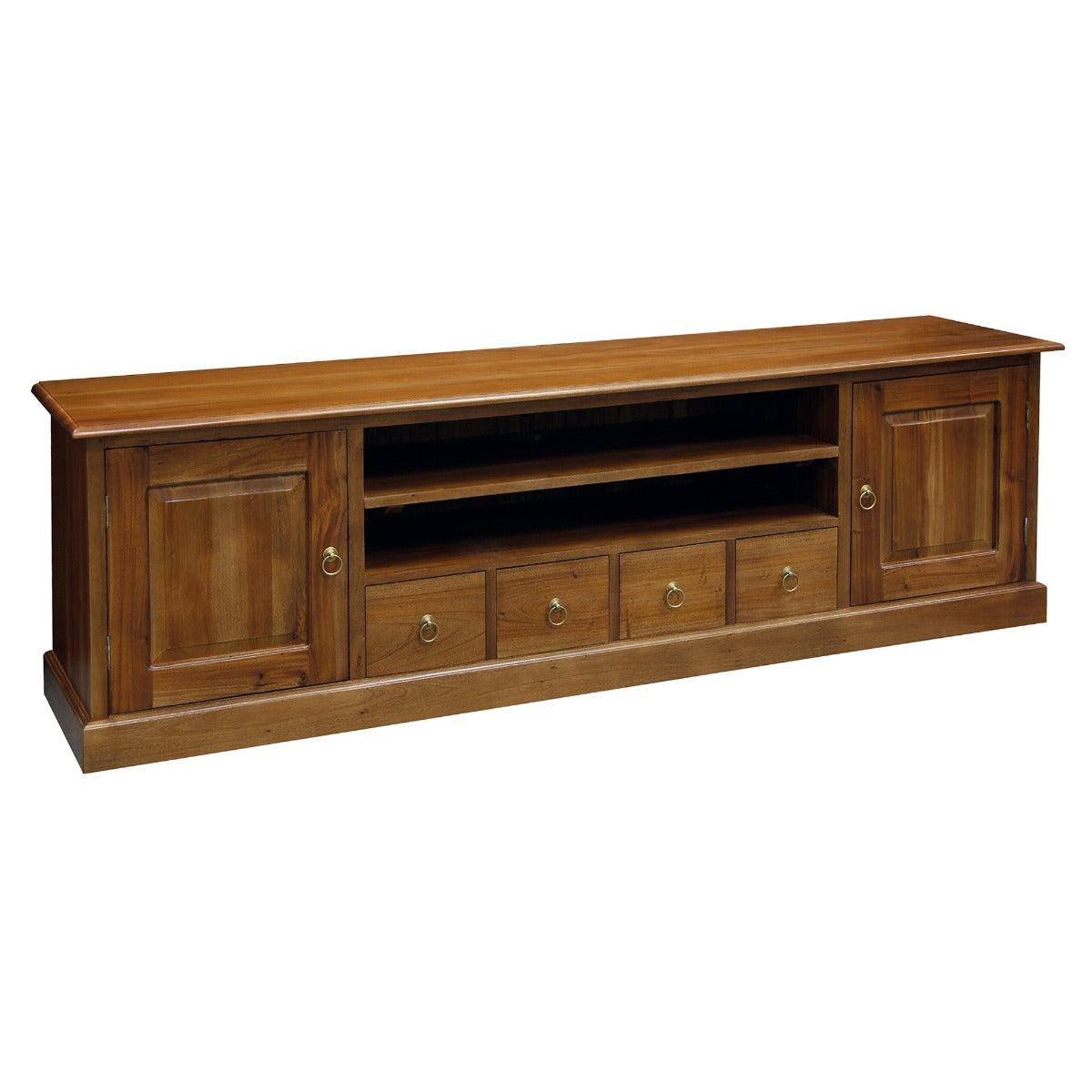 TASMANIA MAHOGANY TIMBER 2 DOORS & 4  DVD SIZE DRAWERS 200CM TV UNIT/ENTERTAINMENT UNIT IN LIGHT PECAN