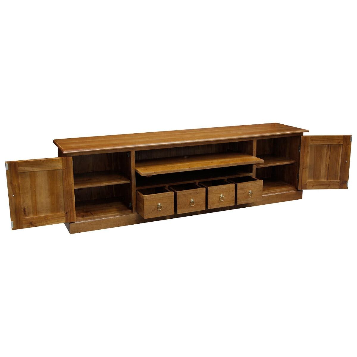 TASMANIA MAHOGANY TIMBER 2 DOORS & 4  DVD SIZE DRAWERS 200CM TV UNIT/ENTERTAINMENT UNIT IN LIGHT PECAN