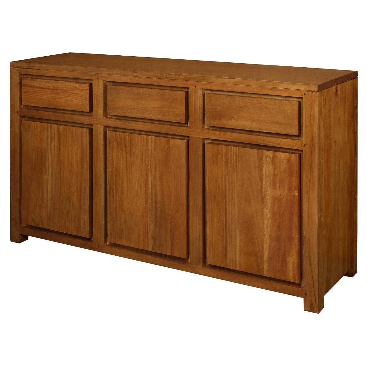 TANAKA SOLID MAHOGANY BUFFET WITH 3 DOORS & DRAWERS IN LIGHT PECAN FINISH - MyChocolateWood