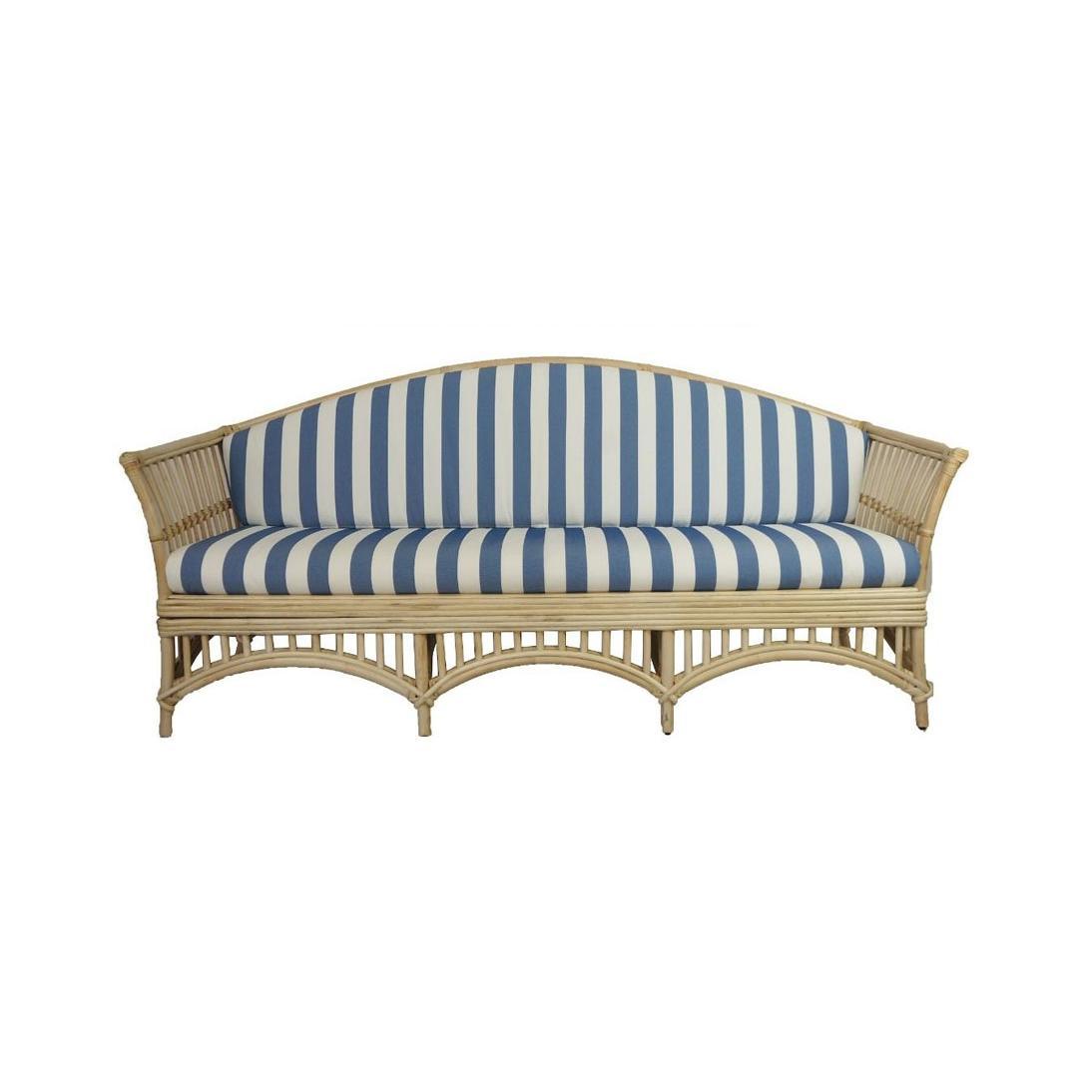 DENIZE HAMPTONS RATTAN 2.5 SEATER SOFA IN  NATURAL/ WHITE CUSHION WITH AN ADDITIONAL OUTDOOR CUSHION COVER IN BLUE & WHITE STRIPE - MyChocolateWood