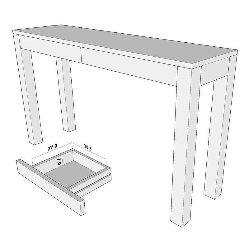 TANAKA SOLID MAHOGANY TIMBER CONSOLE TABLE WITH 2 HIDDEN DRAWERS IN WHITE WASH