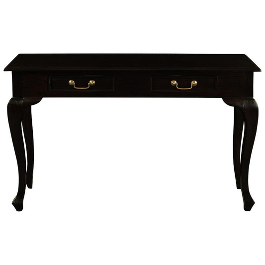 STEWART QUEEN ANN STYLE SOLID MAHOGANY 2 DRAWERS 120CM CONSOLE TABLE IN CHOCOLATE