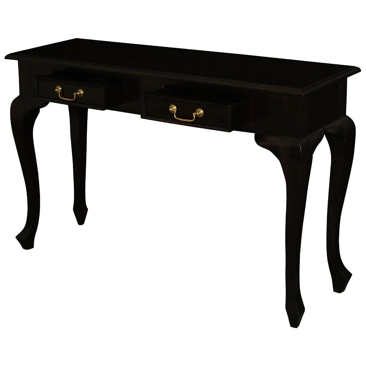 STEWART QUEEN ANN STYLE SOLID MAHOGANY 2 DRAWERS 120CM CONSOLE TABLE IN CHOCOLATE