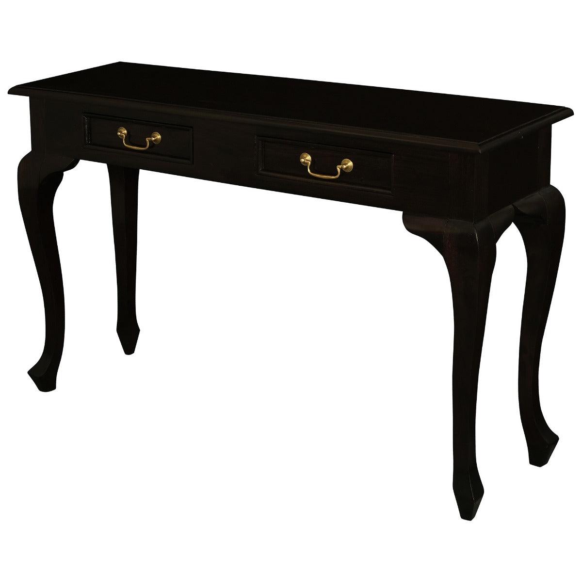 STEWART QUEEN ANN STYLE SOLID MAHOGANY 2 DRAWERS 120CM CONSOLE TABLE IN CHOCOLATE