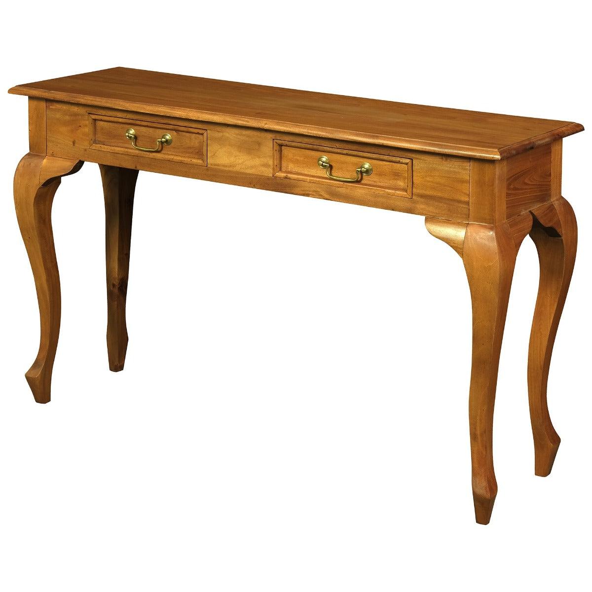 STEWART QUEEN ANN STYLE SOLID MAHOGANY 2 DRAWERS 120CM CONSOLE TABLE IN LIGHT PECAN