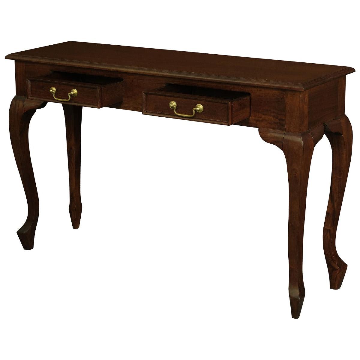 STEWART QUEEN ANN STYLE SOLID MAHOGANY 2 DRAWERS 120CM CONSOLE TABLE IN MAHOGANY