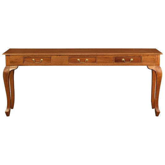 STEWART QUEEN ANN STYLE SOLID MAHOGANY CONSOLE TABLE/HALLWAY TABLE 3 DRAWERS LIGHT PECAN 180CM