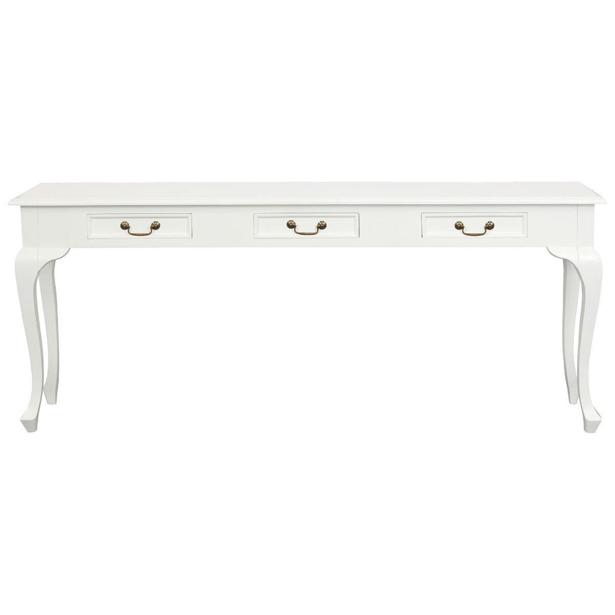 STEWART QUEEN ANN STYLE SOLID MAHOGANY 3 DRAWERS 180CM CONSOLE TABLE IN SOLID WHITE