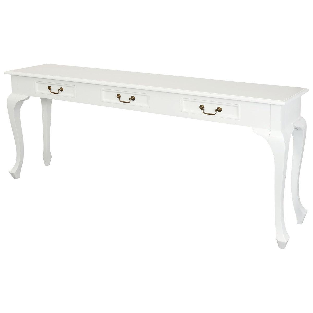 STEWART QUEEN ANN STYLE SOLID MAHOGANY 3 DRAWERS 180CM CONSOLE TABLE IN SOLID WHITE