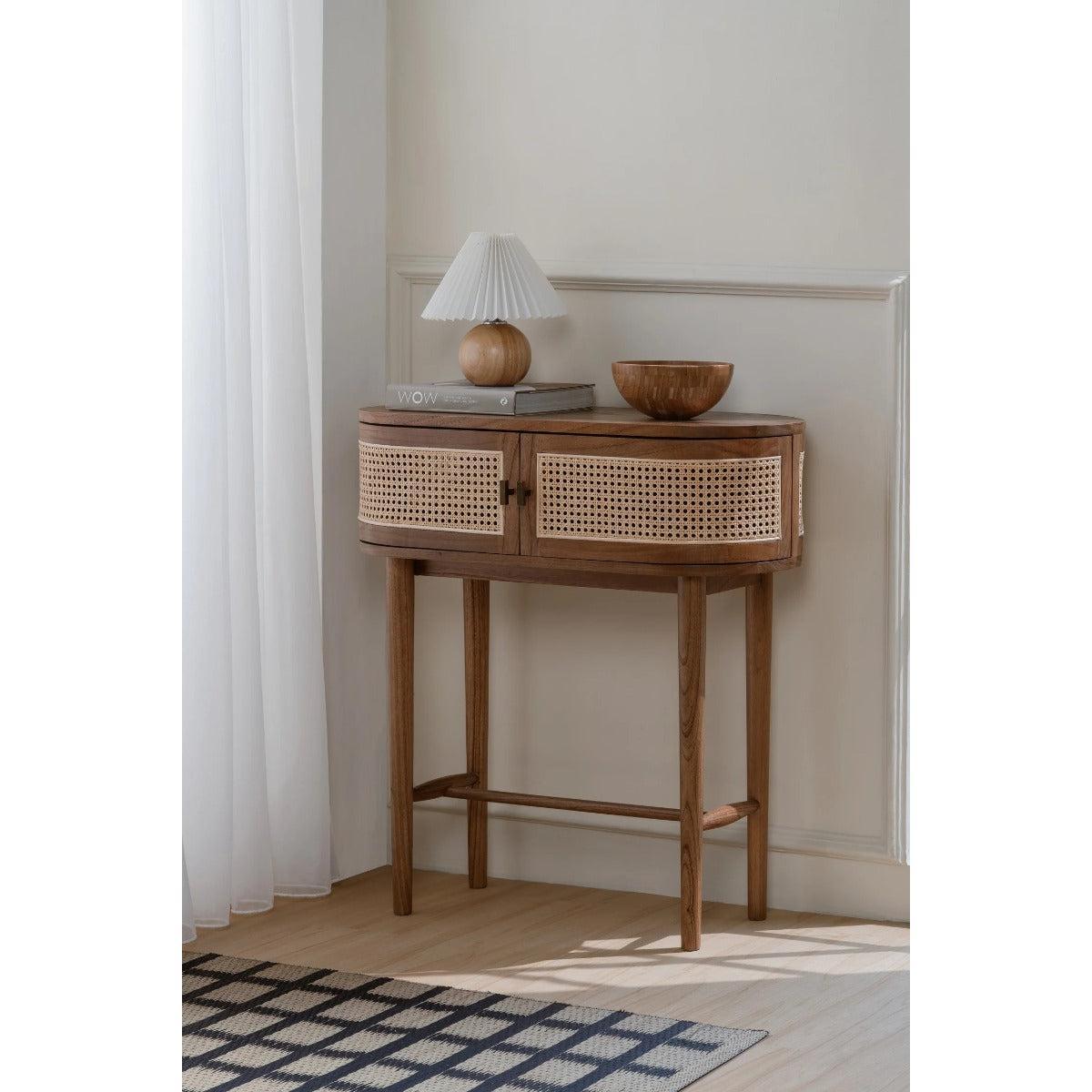 KELLY WHITE CEDAR TIMBER 2 DOORS CONSOLE TABLE ALMOND