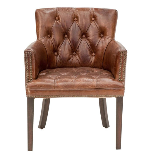 VERDON ACCENT/ARMCHAIR VINTAGE LEATHER CHAIR WITH BRASS STUD TRIM