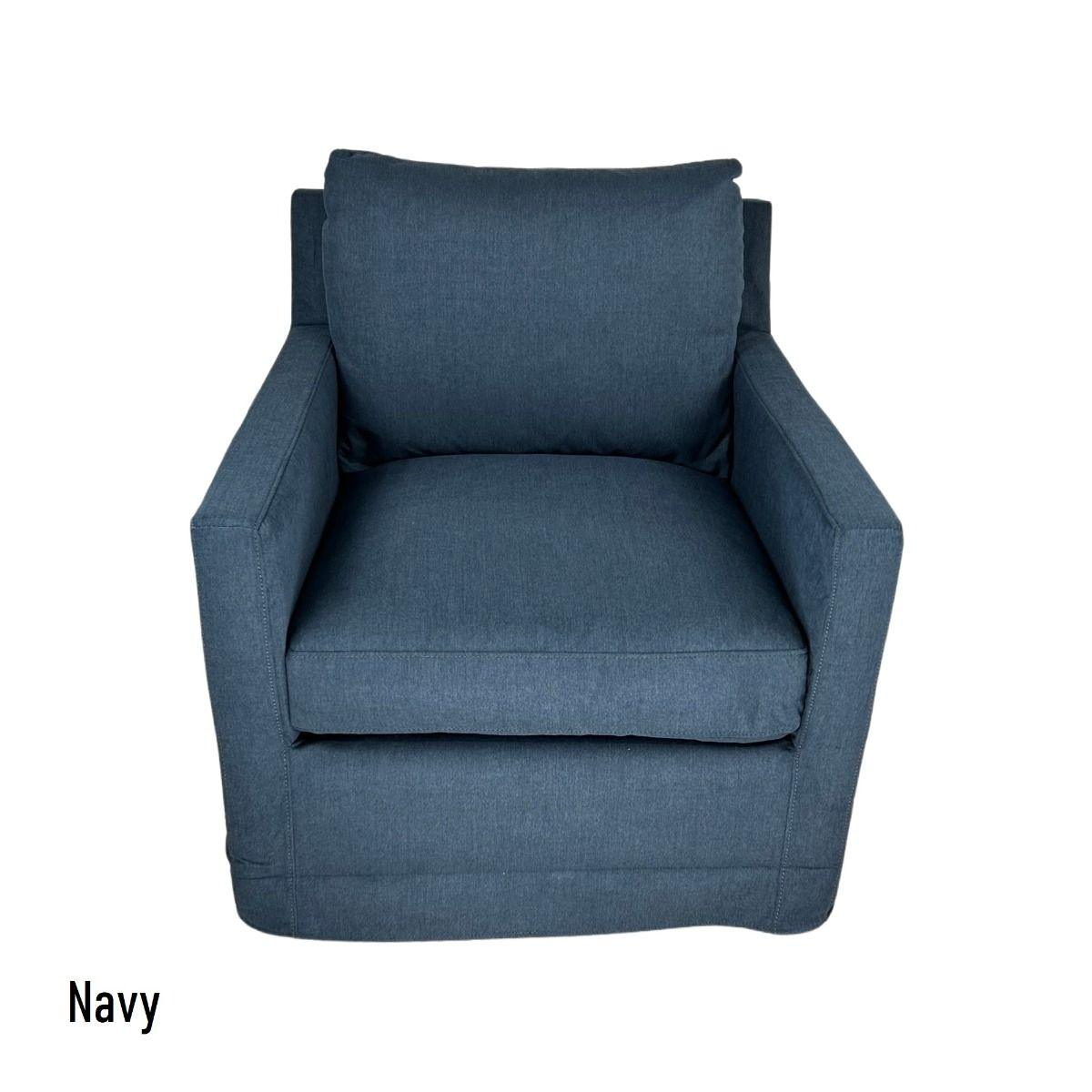 DORAN HAMPTONS STYLE SWIVEL ARMCHAIR LOUNGE CHAIR NAVY FABRIC SLIPCOVER CHAIR - MyChocolateWood